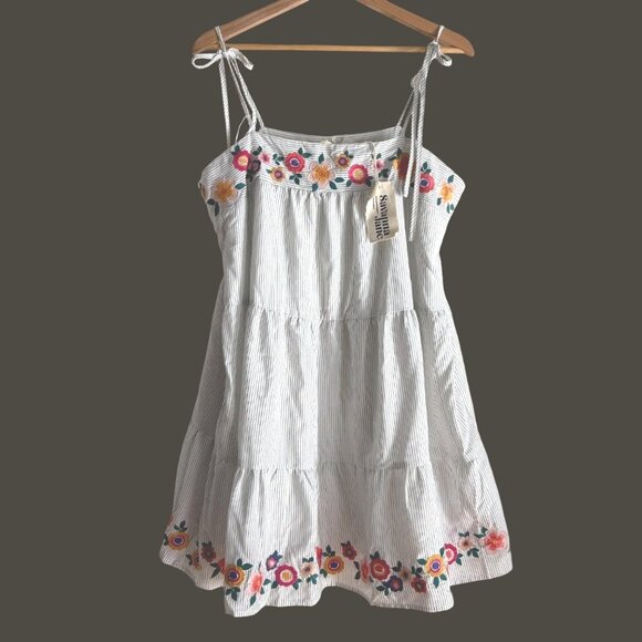 NWT size L Savanna Jane Womens Striped Sundress Embroidered Floral Boho Sleevele - Picture 3 of 11